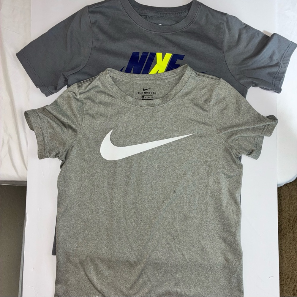 Nike Dri-Fit Kids Gray and Blue Short Sleeve Tees